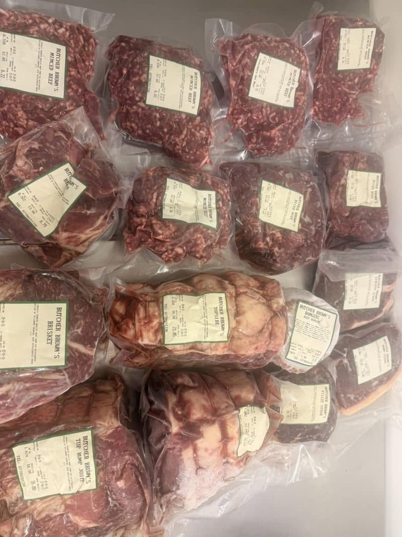 Vacuum packed beef joints and mince